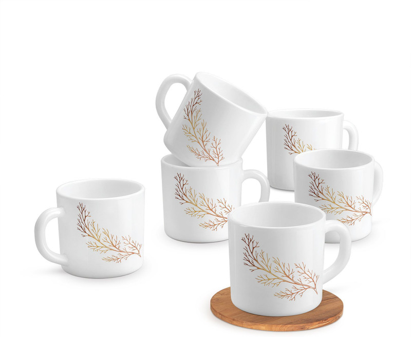 TREO Opalware Amara 10 Silvia Cup Set of 6 White Crockery Set for Daily Use & Gifting Opalware Coffee Mug(600 ml, Pack of 6)