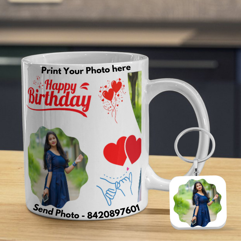 Zivontra Birthday Celebration Coffee Cup| Stylish MEtal Key chain Ceramic Coffee Mug(330 ml, Pack of 2)