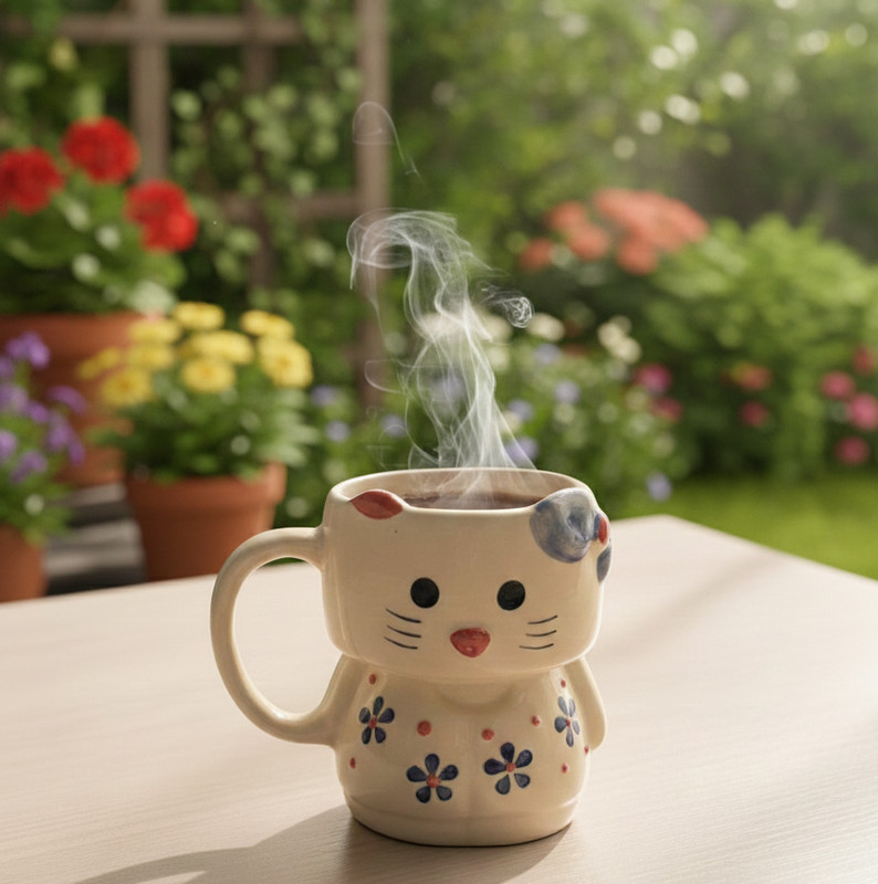 TAJ TRADER Hello Kitty Style Ceramic Cute Cartoon Cat Cup for Tea Coffee Home Big Ceramic Coffee Mug(250 ml)