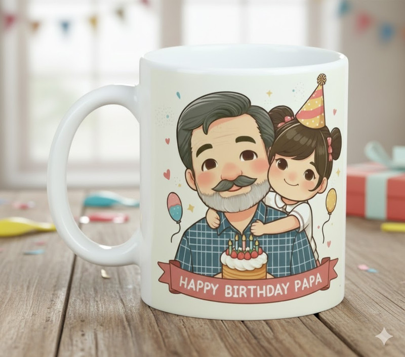 Haniza Happy Birthday Papa Printed Ceramic Ceramic Coffee Mug(350 ml)