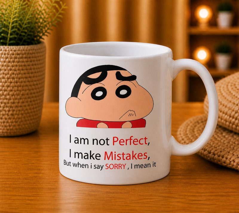 Stylotrendz Shinchan Sorry Quotes I am not perfect I make mistakes Ceramic Coffee Mug(325 ml)