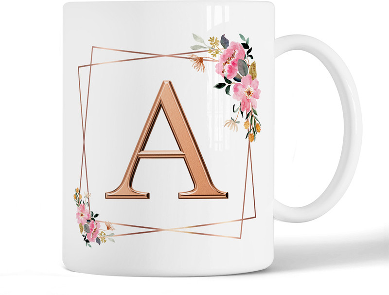 adive agencies Initial Letter Name Alphabet A Printed Ceramic 325 ml | White Ceramic Cup Ceramic Coffee Mug(325 ml)