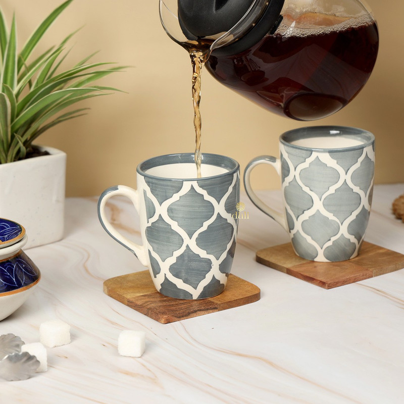 DULI Coffee 250 ml Set of 2 Large Sized Hand Painted Coffee, Tea with Handle Ceramic Coffee Mug(250 ml, Pack of 2)