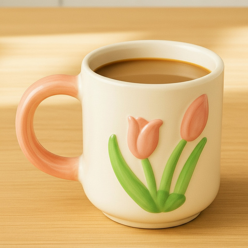 Dream gift collection Premium 3D Tulip Design Ceramic – Floral Coffee & Tea Cup Ceramic Coffee Mug(350 ml)