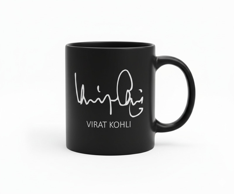 Nova Creations Virat Kohli Autograph/Signature Microwave Safe I Dishwasher Safe Black Ceramic Coffee Mug(325 ml)