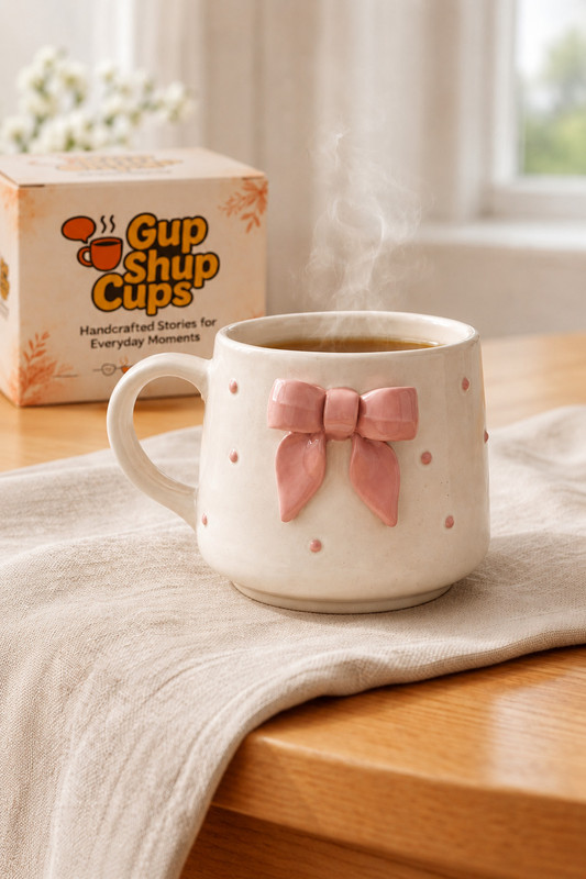 GupShupCups Pink Tea Bow Ceramic Coffee Ceramic Coffee Mug(300 ml)
