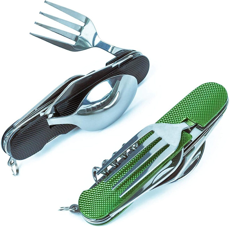 Kshavi 4 in 1 Camping Folding Pocket Knife Fork Spoon Cutlery Set Stainless Steel Ice Tea Spoon(Pack of 1)