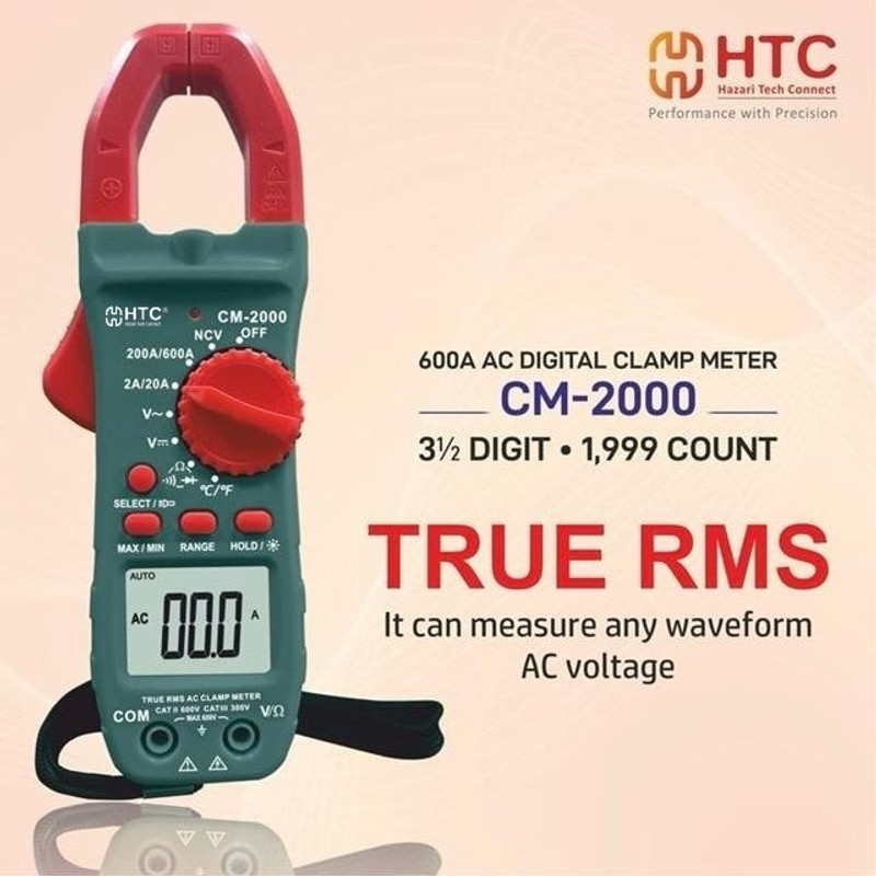 HTY HTC CM 2000 Contact Voltage (NCV), Clamp Torch True RMS Digital Clampmeter Digital Multimeter(2000 Counts)