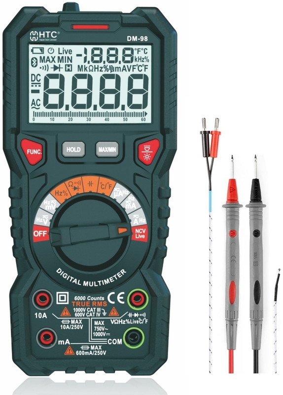 HTY HTC DM-98 with TRMS and Autoranging function with Bargraph (Battrey Included) Digital Multimeter(Green 6000 Counts)