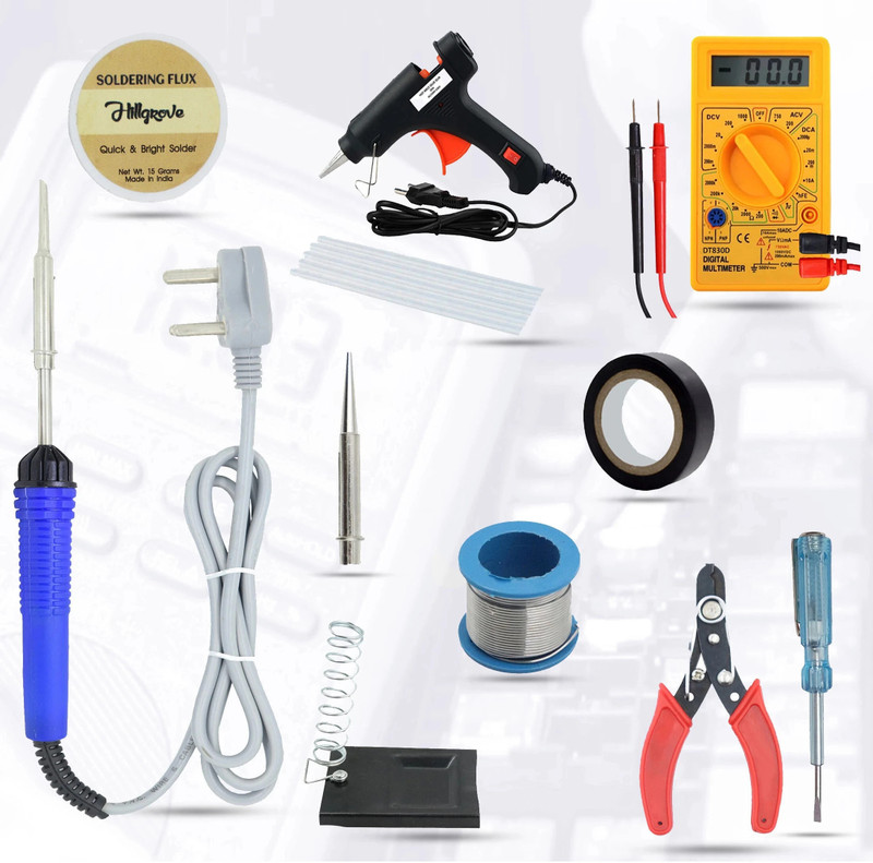 Hillgrove HM1336M2 14in1 25W Soldering Machine Glue Gun Combo Kit with Digital Multimeter Digital Multimeter(Multicolor 2000 Counts)