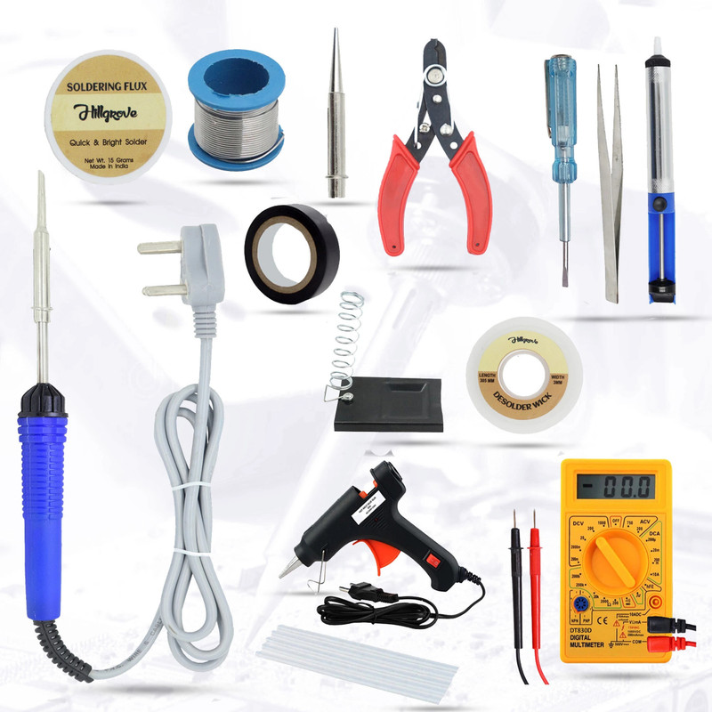 Hillgrove HGCM103M3 5in1 Soldering Machine Glue Gun Combo Kit Set with Digital Multimeter Digital Multimeter(Multicolor 2000 Counts)