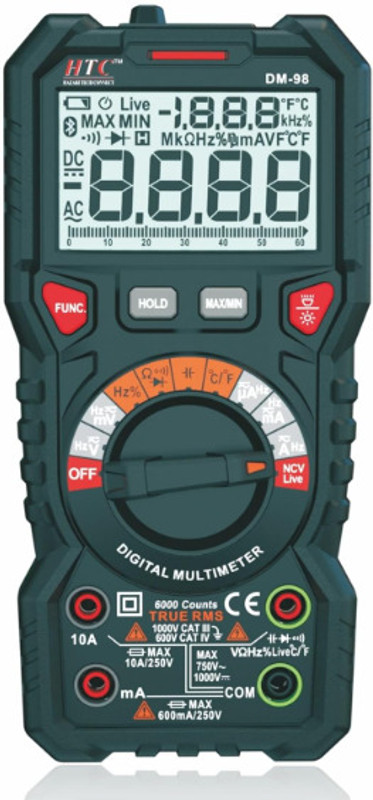 HCT HTC DM-98 with TRMS and Autoranging function with Bargraph (Battrey Included) Digital Multimeter(Green, Black 6000 Counts)