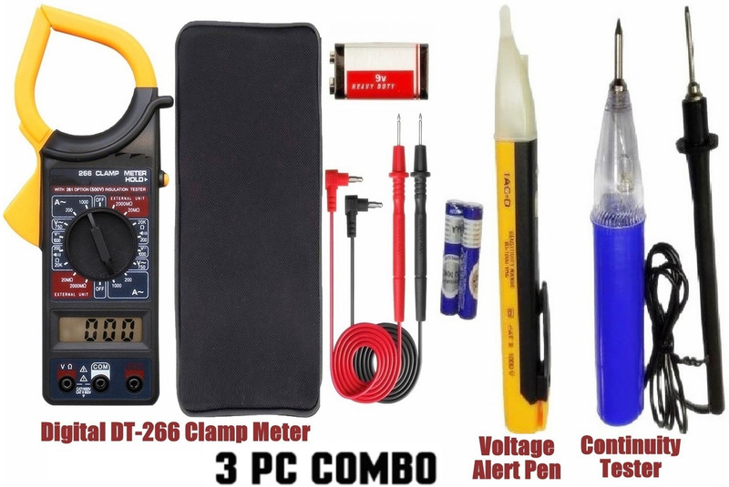 Divinext 3pc Combo Clamp Meter + Voltage Tester + Continuity Tester with Battery and Test Digital Voltage Tester