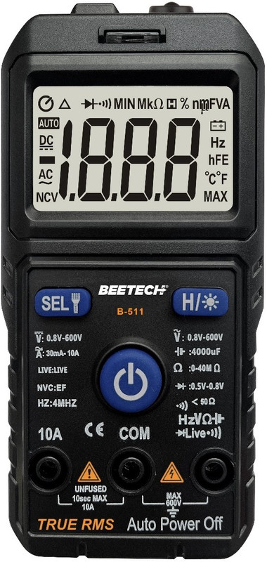 HTY BEETECH B-511 True RMS AC/DC Voltage/AC/DC Current/ Resistance/ Smart Multimeter Digital Multimeter(Black, Blue 4000 Counts)