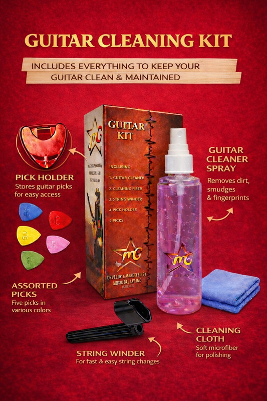 music galaxy GUITAR CLEANER KIT WITH WINDER PICK HOLDER PICKS AND FIBER A2 Music Instrument Polish(100 ml GUITAR)
