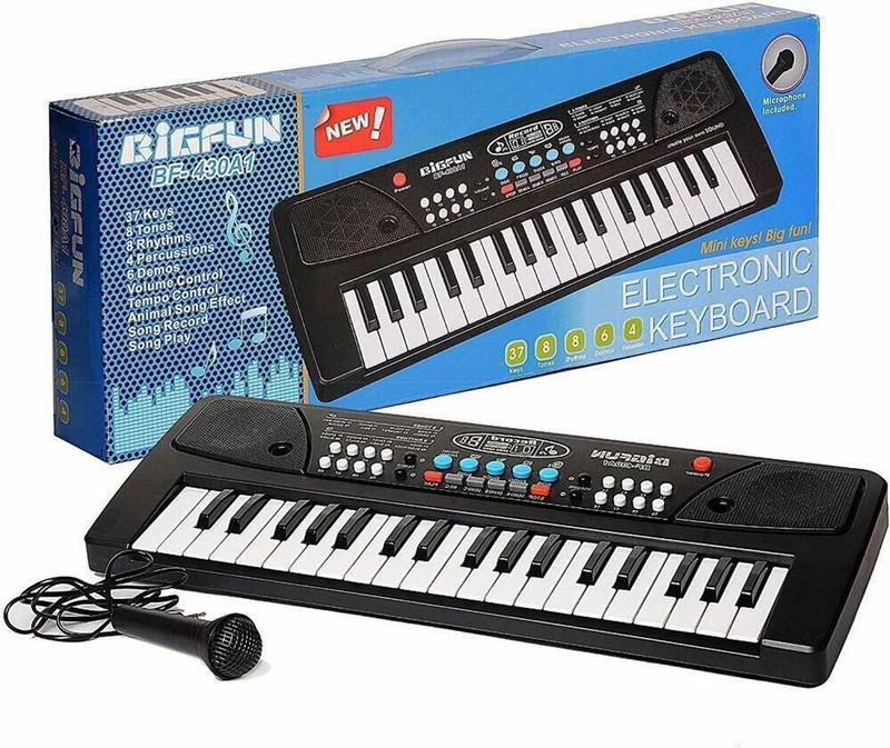 QXR Kids Piano Keyboard Rechargeable Battery & Microphone & Sound Recording Function 8 Rhythms 8 Tones 6 Demos Portable Electronic Keyboard Toy Beginners Educational Analog Portable Keyboard(37 Keys)