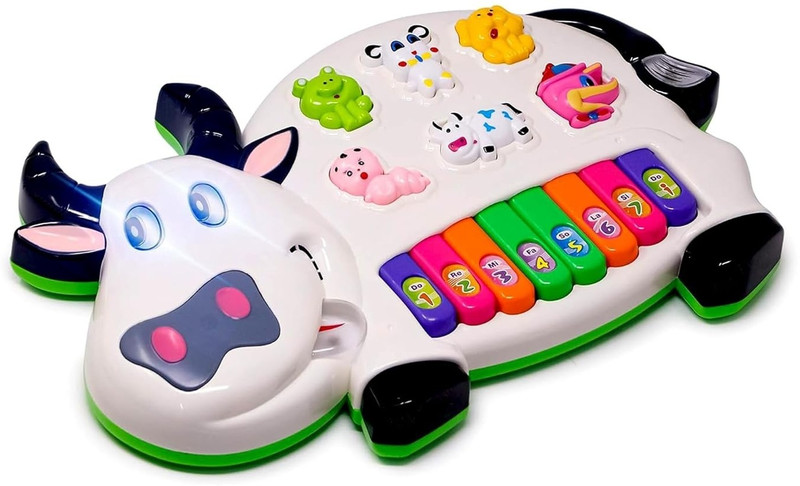 KAVANA Musical Cow Piano Toy with Flashing Light & Sound for Kid MusicaL Cow Piano Toy with Flashing Light & Sound for Kid Analog Portable Keyboard(8 Keys)