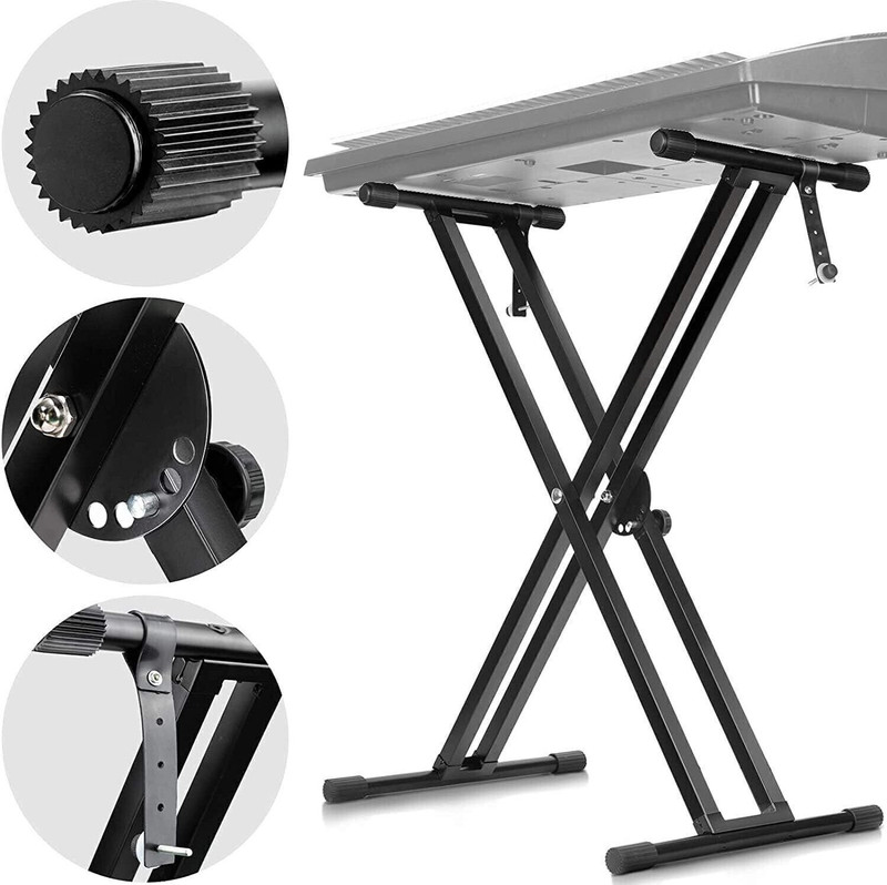 eRise Heavy Duty Double X Keyboard Stand Dual Braced Electric Piano Stand X- Type Piano Keyboard Stand with Locking Straps Universal Keyboard Instrument Stand- Black Keyboard Stand