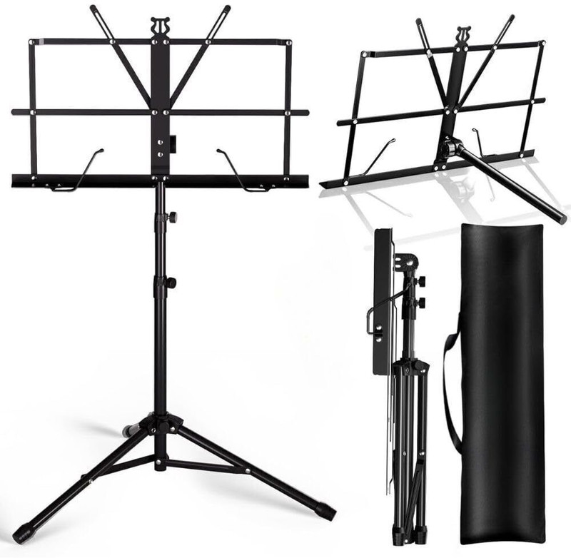 DawnRays Music Stand, 2 in 1 Dual-Use Folding Music Sheet Stand & Desktop Book Stand Notation Stand