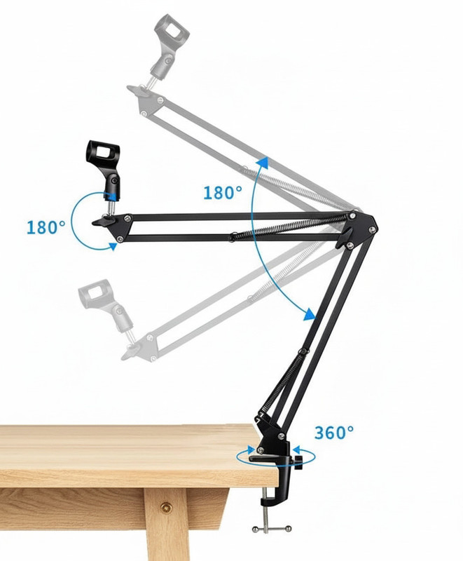 intern INT-MSS Adjustable Desk Mount, Heavy Duty Suspension Scissor Arm Microphone Stand