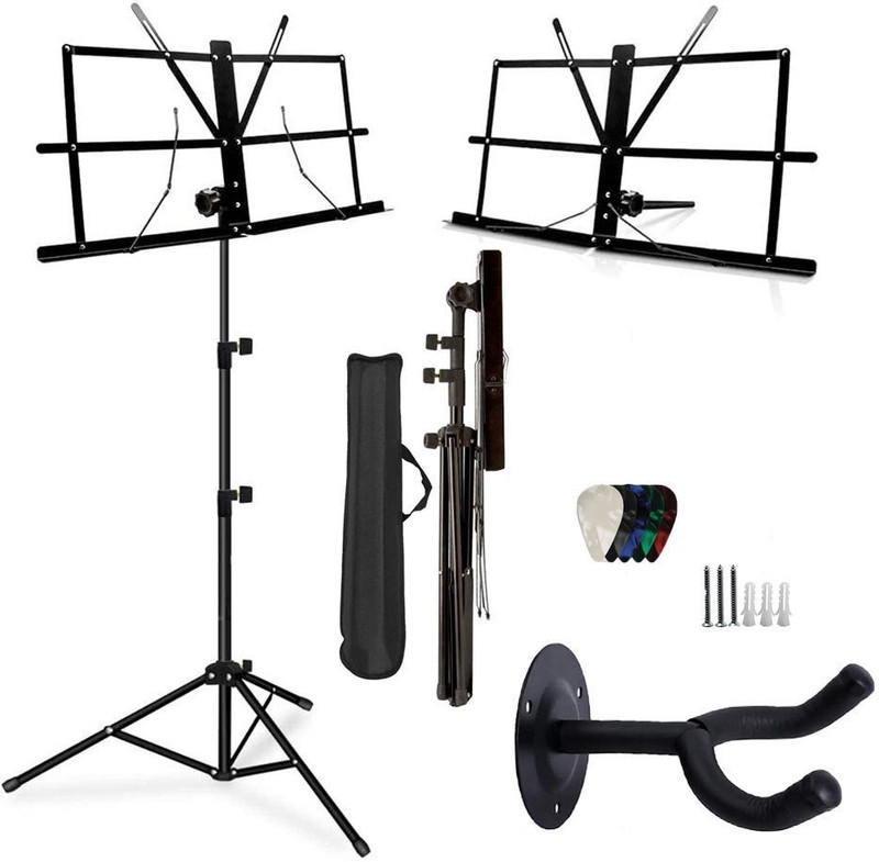 TechBlaze Music Sheet Stand With Guitar Hanger Dual Metal Clip Notation Stand (5 Picks) Notation Stand