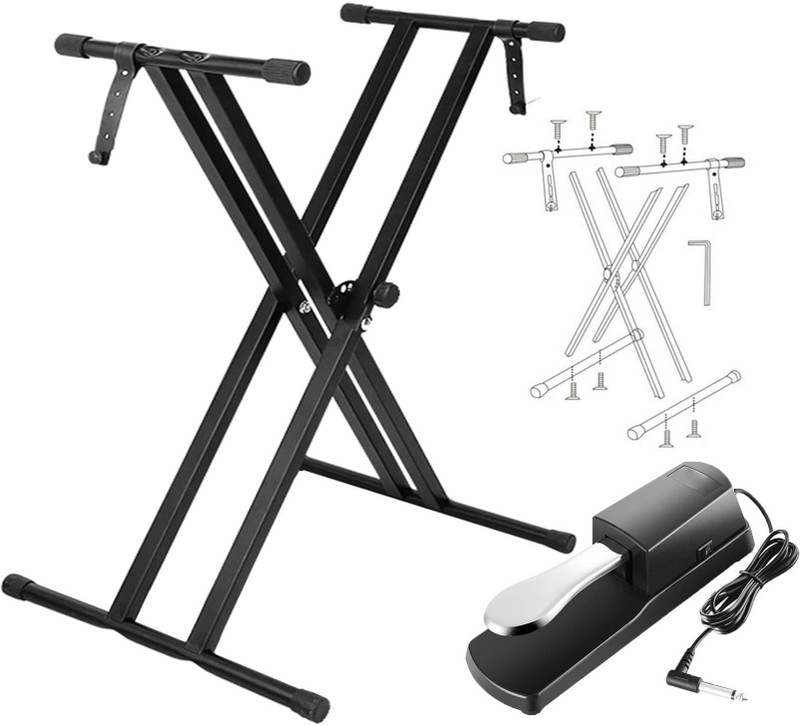 Mocking Bird Universal Keyboard Piano Stand With Sustain Pedal For Digital Pianos Keyboards Double Braced Keyboard Stand