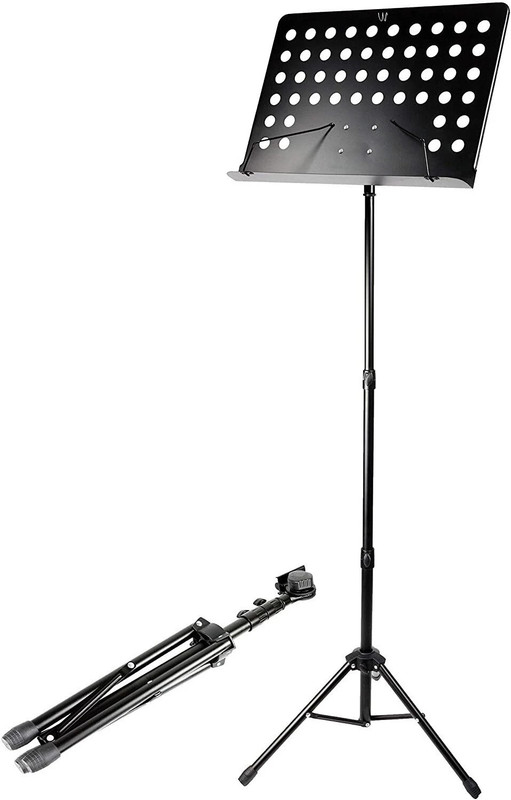 AMG Music Heavy Duty Orchestral Music Stand Portable Violin Guitar Music Book Holder All Metal Construction Fully Adjustable Music Sheet Stand Notation Stand- Black Notation Stand