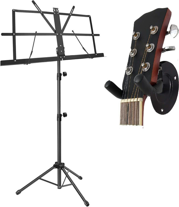 Urban Infotech Notation Stand With Guitar Hanger Dual Metal Clip Notation Stand with Carry Bag Folding Stand
