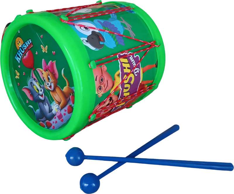 khushi enterprise Musical Drum 07 Height 19 cm, Length 16, Weight 410g(Green)