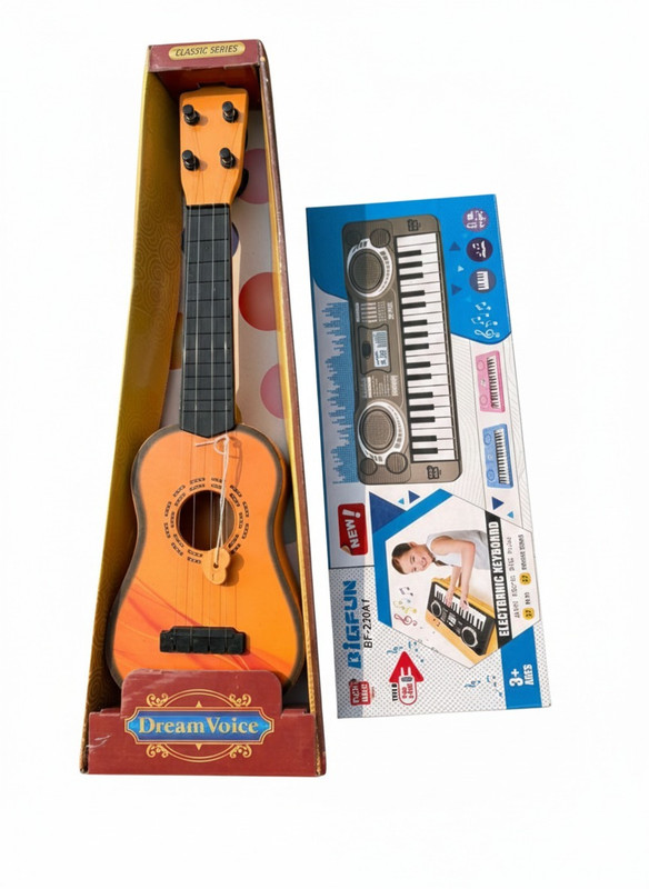 Kmc kidoz Combo Mini 37 Keys Piano Keyboard With 4 String Guitar Toy with Adjustable Tune(Multicolor)