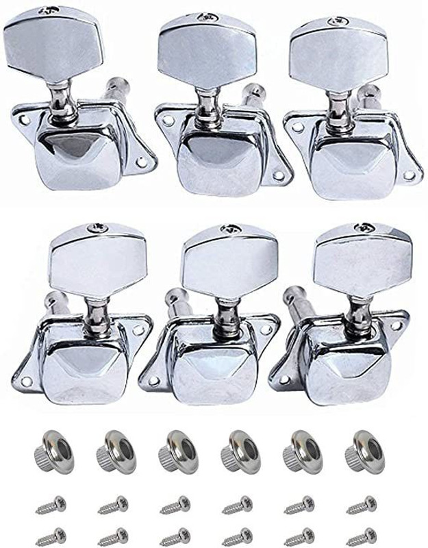 Maxxlite 6pcs Semiclosed Tuners Tuning Pegs with Accs for Electric Acoustic Guitars(Silver)