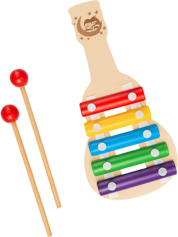 Tiny Genie Guitar Shaped Wooden Xylophone for Kids 5-Note Musical Toy with Mallets(Multicolor)