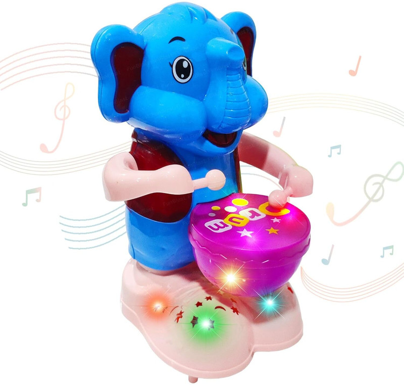 FunBlast Elephant Drummer Toy for Kids - Swinging & Rotating Funny Musical Drum Beat Toys(Multicolor)