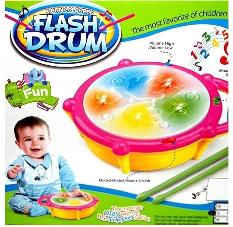 Eclet Flash Drum Toy with 2 Mallets for Kids Dynamic Musical Toy for Baby Toddlers(Multicolor)