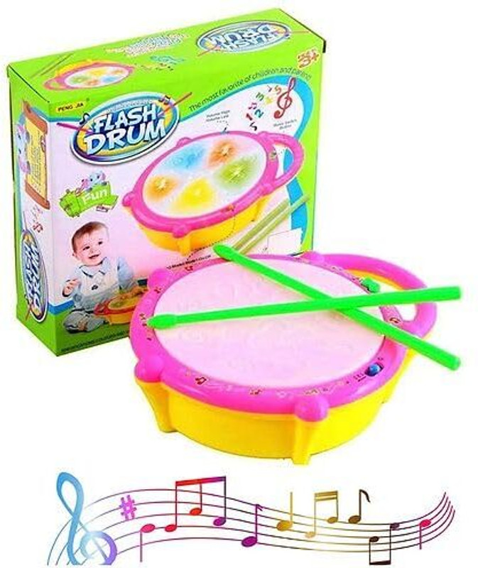 Eclet 1 Flash Drum with 3D Lights and Music Effect & Playing Sticks-Multicolored(Multicolor)