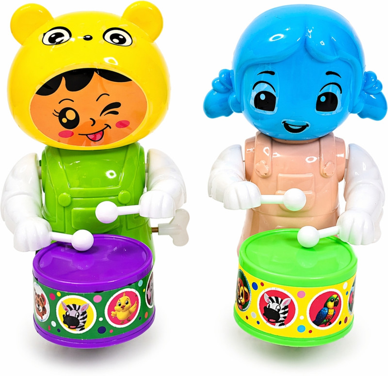 Printon Elephant & Girl Drummer Dancing Musical Toy – Key Operated(Multicolor)