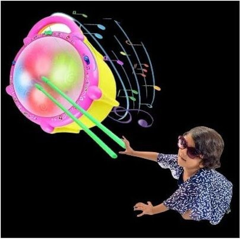 Skyler Collection Musical Flash Drum Toy with 3D LED Lights / Musical Toy(Pink)