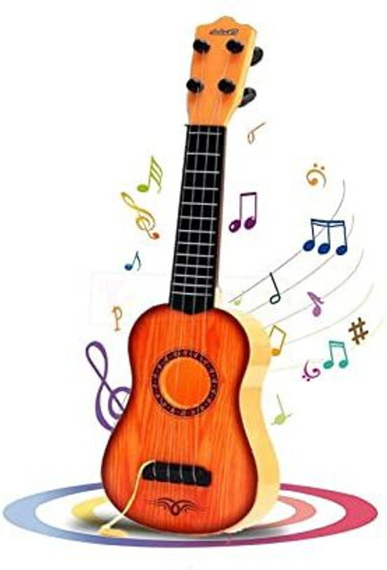 Playvista 17 Inch Mini 4 Strings wooden finish Plastic guitar for kids(Multicolor)