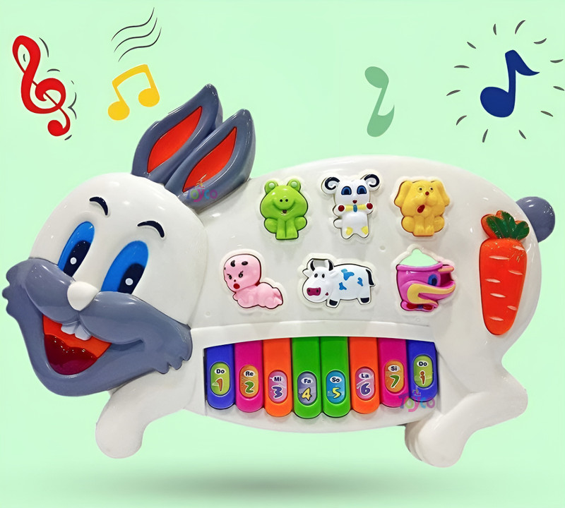 Toyco Musical Rabbit Piano with Flashing Light & Sound Early Development Toy for Kids(Multicolor)
