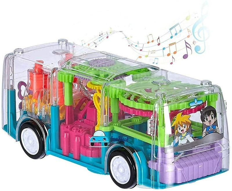 thriftkart Biggest Transparent Bus Concept 360 Degree Rotation Bump & Go Gear Musical 3D Transparent Bus Toy with Light & Sound Effects (Multicolor)(Multicolor)