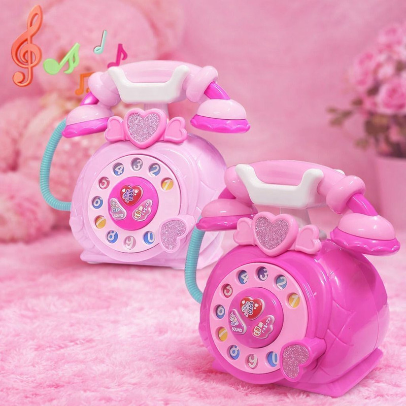 JOUJOU Kids Musical Toy Telephone with Light Sound Rotary Dial Play Phone(Pink)