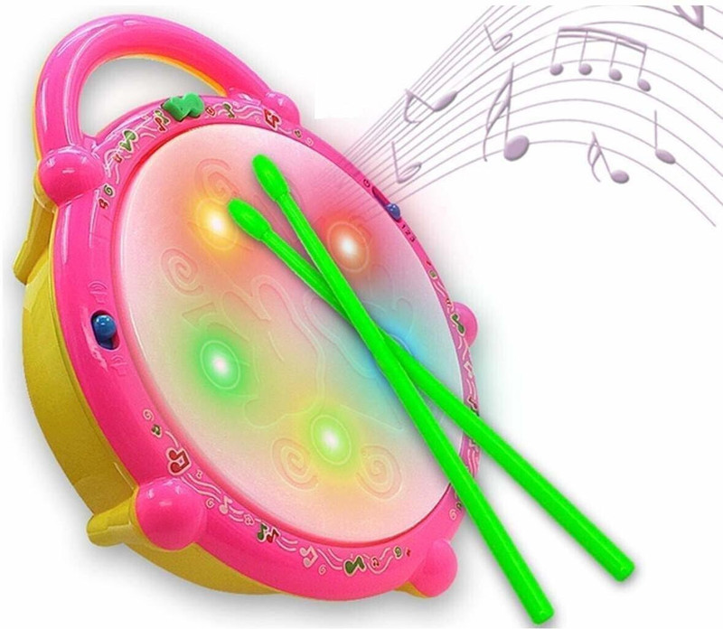 HACKURS Flash Drum with Sticks, Electronic Non Toxic Drum with Lights for Kids(Yellow, Pink)