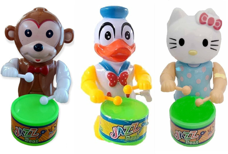 S.T.S ENTERPRISES new mpnkey-duck-kitti with Drummer Rattle Toys for Kids, Rattle (Multicolor)(Multicolor)