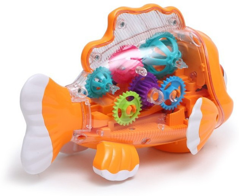 Globular Transparent Concept Fish Gear Simulation Mechanical Sound and Light Toy(Multicolor)