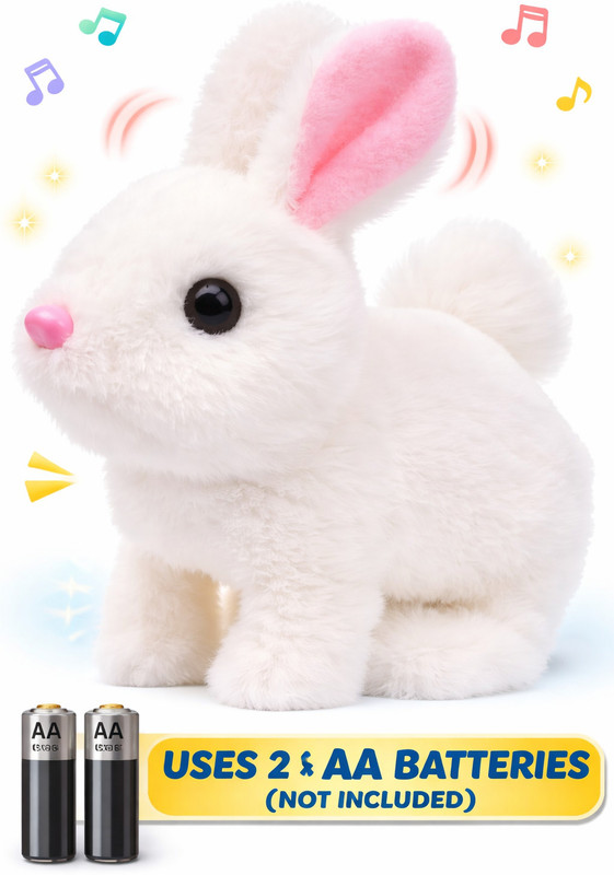 PandoraBox Hopping Walking Bunny Toy with Sounds,Jumping Wiggling Ears Rabbit Toy for Kids(White)