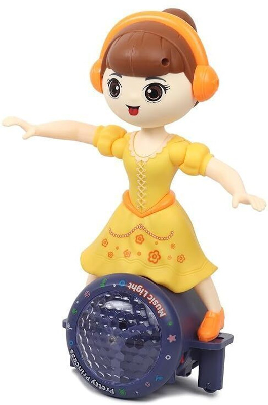 Poojakashyap 360° Rotating Musical Dancing Girl Toy with Multi-Color Flashing Lights(Yellow)