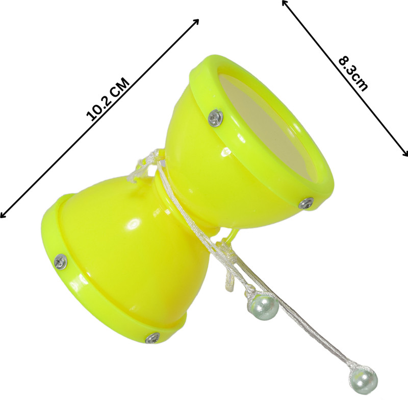 khushi enterprise ISI-Certified Plastic Damru – Musical Toy (10.2cm Height, 8.3cm Width)(Yellow)