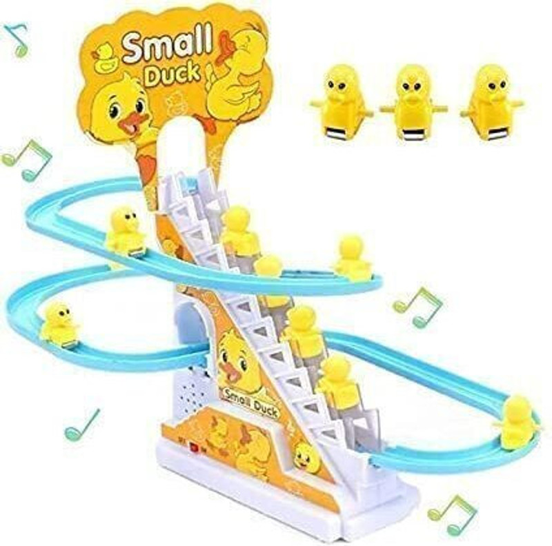 ZUNBELLA Little Lovely Duck Slide Escalator Toy with Lights and Music(Yellow)