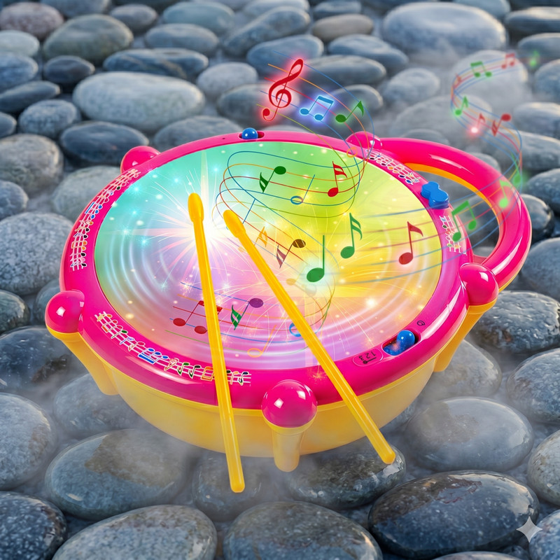 WORLD OF TINY Interactive Kids Drum Toy with Music, Lights & Sticks | Gift Purpose(Multicolor)