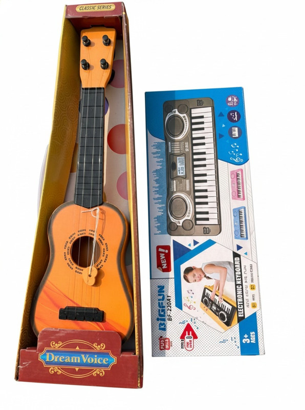 Kmc kidoz Combo Mini toys Electronic Keyboard 37 Keys Piano & 4 string decor guitar(Multicolor)
